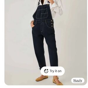 Free People Ziggy Blue Black Denim Overalls